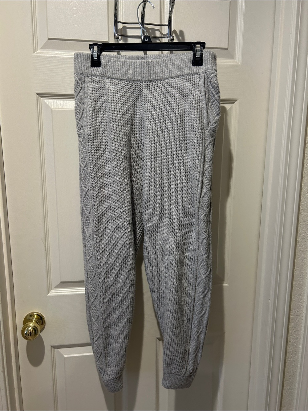 Express Light Gray Knit Cable-Trim pants